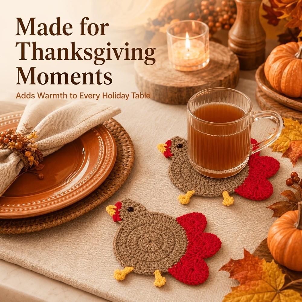Handmade Hand-Crocheted Turkey Coasters Creative Funny Thanksgiving Turkey Coasters Cartoon Chicken Coaster Farmhouse