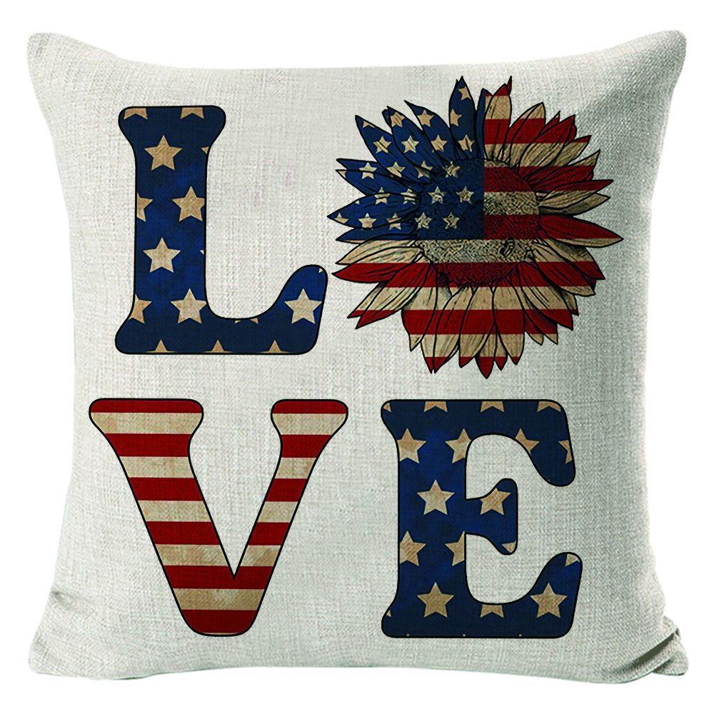 New American Independence Day Pillow Stars and Stripes Cushion Pillow Cover Festive Red and Blue Printed Letters One Piece
