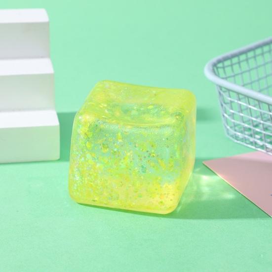 Ice Cube Squeeze Toy with Glitter Slow-Rising Water Cube TPR Fidget Toy for Stress Relief Portable Decompression Gadget for Kids Adults
