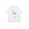Weißes Oversized-T-Shirt mit rosa Flamingo-Print für Freizeitkleidung