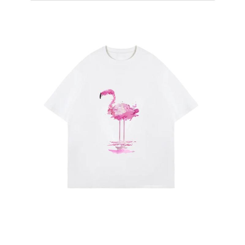 Weißes Oversized-T-Shirt mit rosa Flamingo-Print für Freizeitkleidung