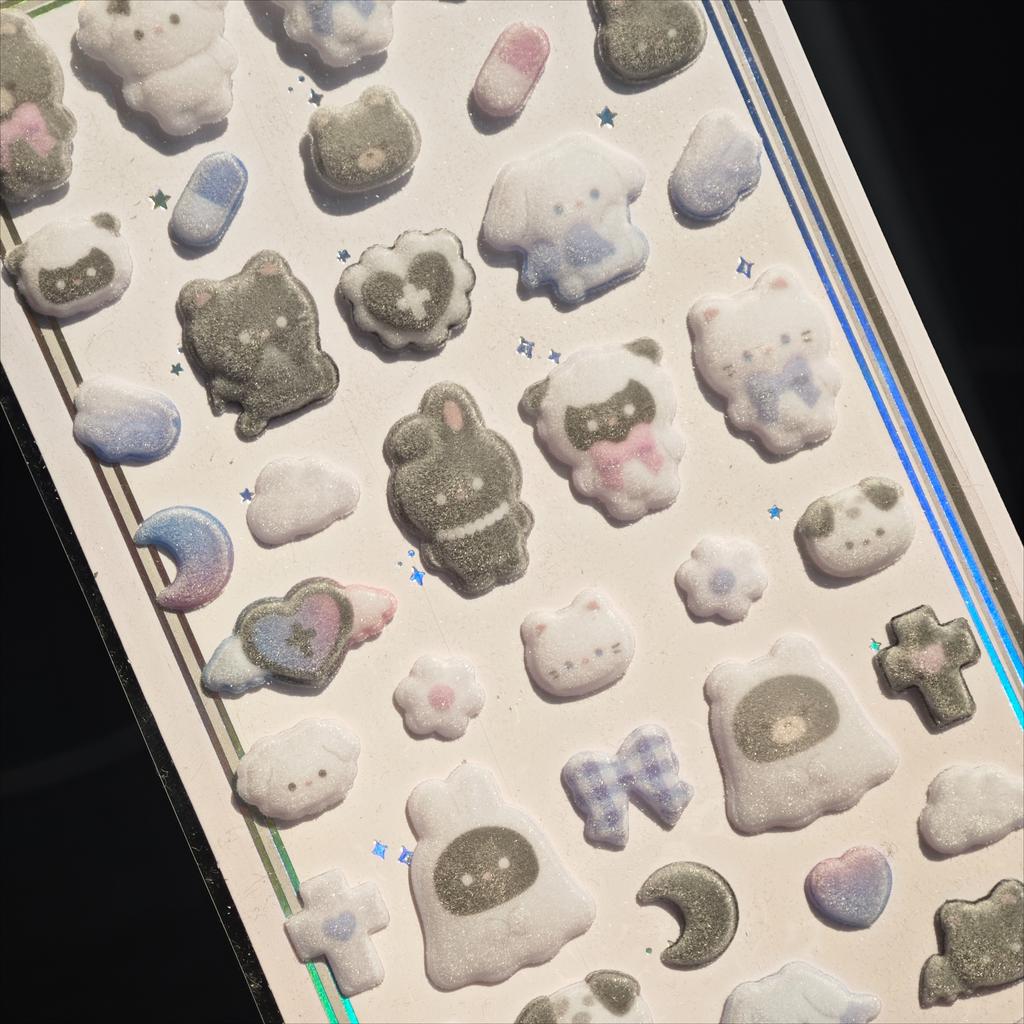 Kawaii 3D Relief Fluffy Animal Flocked Stickers For Scrapbooking Cute Phone Case Decoration Sticker School Stationery Supplies