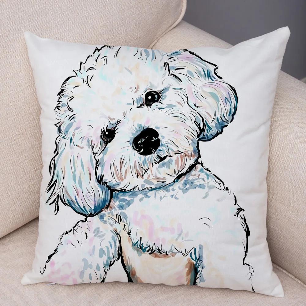 Style Cute Watercolor Pet Dog Pillow Case Decor Cartoon Animal Pillowcase Soft Plush Cushion Cover for Car Sofa Home xcm