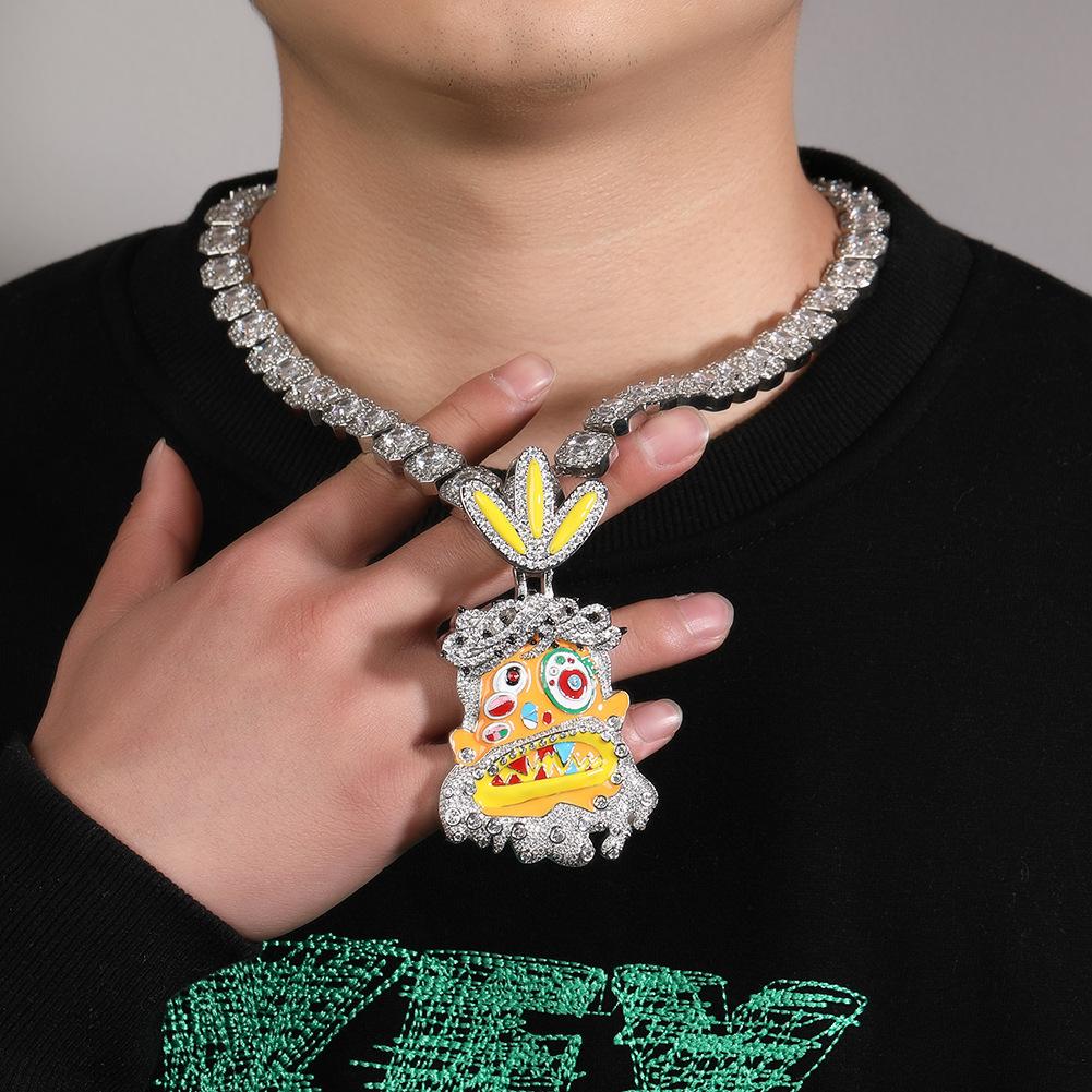 Personalized Cartoon Avatar Pendant Copper Inlaid Zircon Color Paint Exaggerated Pendant Cool Niche