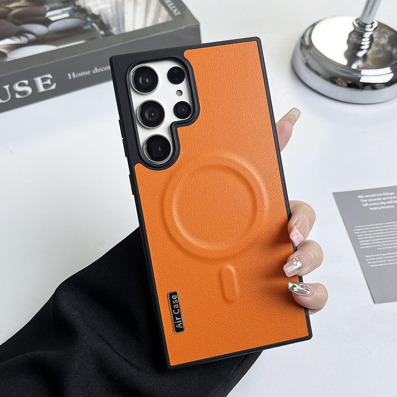 Contrast Pigment Leather TPU Suitable for Samsung S24 Ultra Mobile Phone Case MagSafe Magnetic Absorbing S22 Anti Fall Protection Case S23