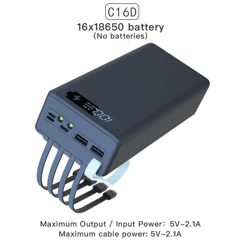C16D 5V USB כפול USB 16*18650 מארז Power Bank C16D עם 4 חוטים LEDs תאורת עשה זאת בעצמך קופסה ניתנת להסרה QC3.0 טעינת סוללה קופסאות אחסון