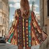 Women's Retro Kilim Motif 3D Print Long Sleeve Open Front Cardigan, Casual Loose Fit Lightweight Street Style Outerwear