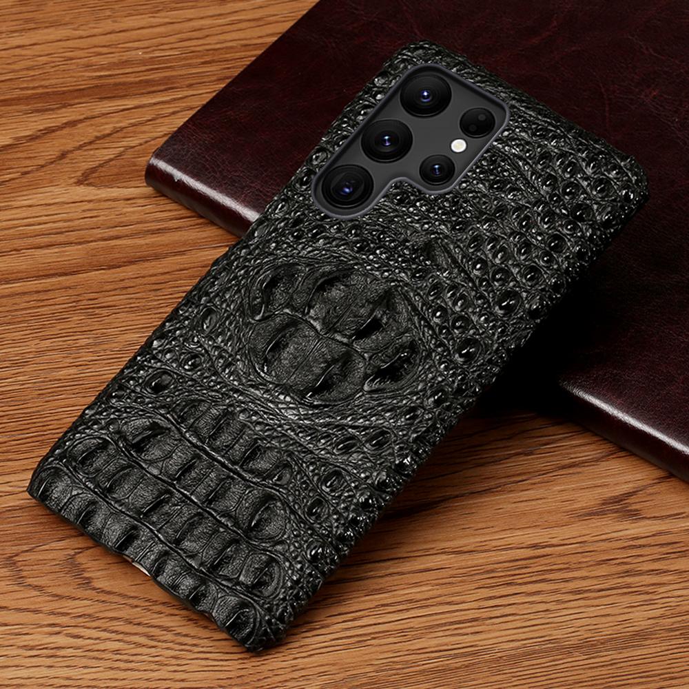 Skórzane etui na telefon z wzorem głowy krokodyla do Samsung Galaxy S26 S23 S24 S25 Ultra S22 Plus Note 20 A55 5G Luksusowy tył