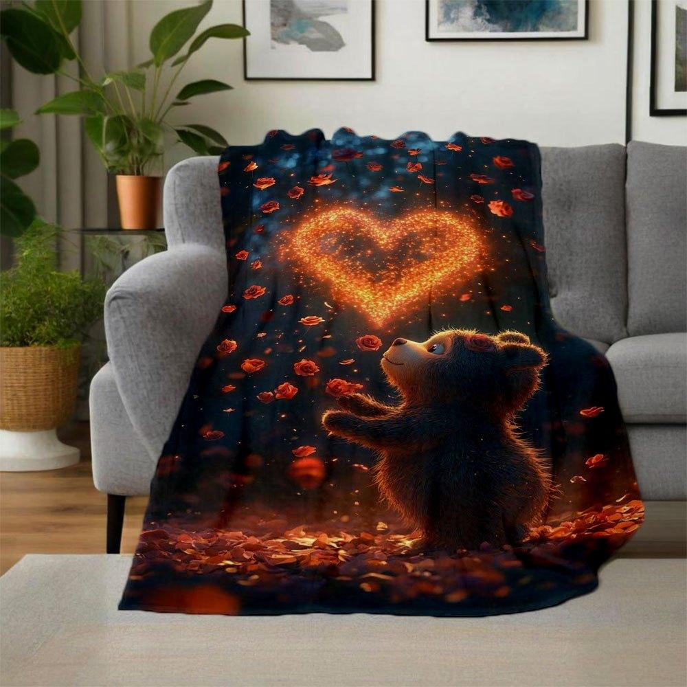 "Magical Heart Bear Wall Art Print - Romantic Home Decor"Blanket Flannel Throw Blanket for Sofa, Bed, Travel, Camping, Office, Couch, Chair,
