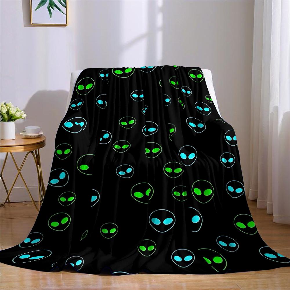 Neon-Alien-Beflockungs-Flanell-Decke Warm Weich Halloween Weihnachten Sofa Warm Gemütlich Dekorative Deko Geschenk für Alle Jahreszeiten