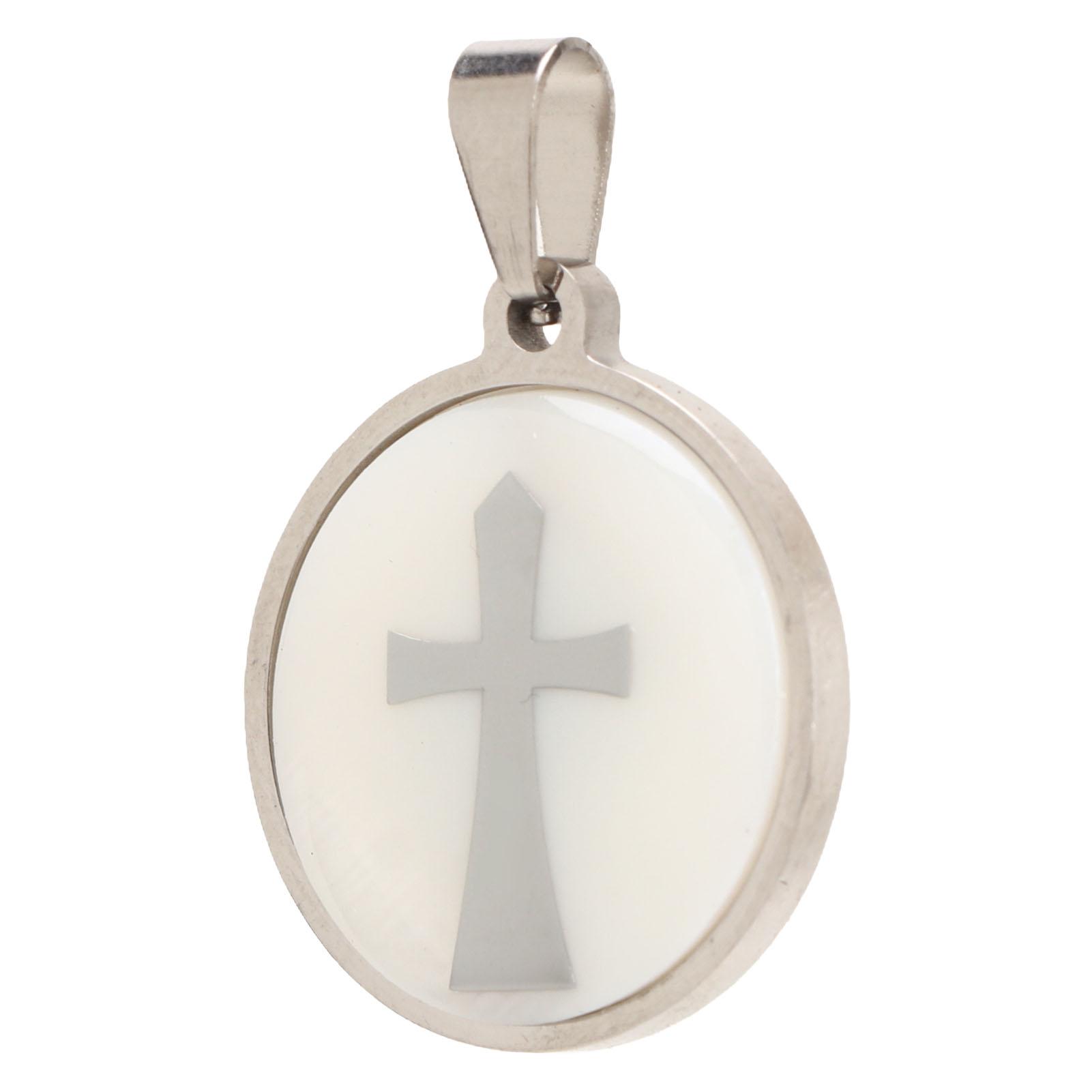 Flat Round Cross Pendant Silver Titanium Steel Cross Necklace Pendant Crucifix Pendant for Jewelry Making