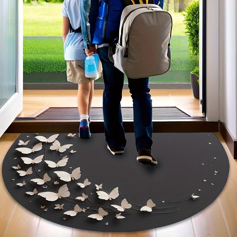 1 Stück Weißer Schmetterling Halbkreis Willkommens-Fußmatte Rutschfest für Außenbereich Terrasse Veranda Küche Badezimmer Eingangsbereich Bodenmatte