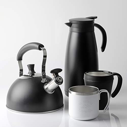 Pearl Metal Wide-Mouth Whistling Kettle, 1.6L, Limited Edition, Black Stainless Steel, BLKP, AZ-5014