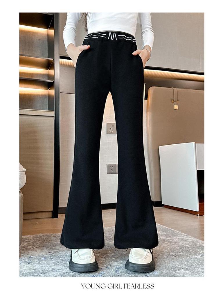 Girls' Flared Fleece-Lined Pants - Spring/Autumn 2025 Fashion for Middle & Big Kids