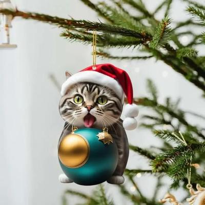 1-50PCS Cartoon Cute Christmas Cat Pendant Decoration for Car Interior Christmas Tree Hanging Ornament Holiday Party Decor