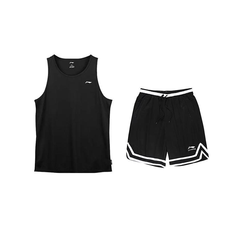 

Li-Ning Solid Color Quick-Dry Round Neck Vest Breathable Striped Comfortable Shorts Casual Sports Suit Unisex Sportswear Black AVSV201-2+YAPV001-1 XL