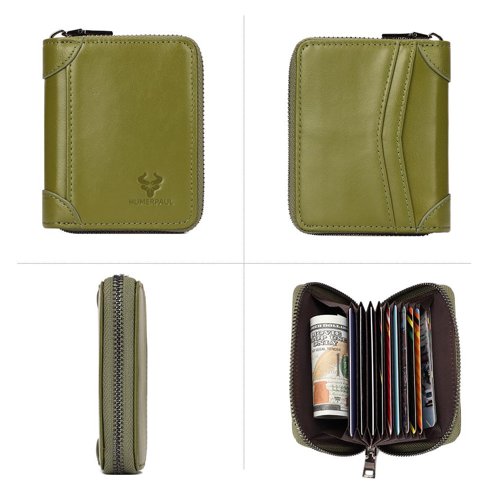 Humerpaul Ladies Wallet First Layer Cowhide Wallet Coin Purse RIFID Anti-theft Brush Organ Wallet Zipper Opening