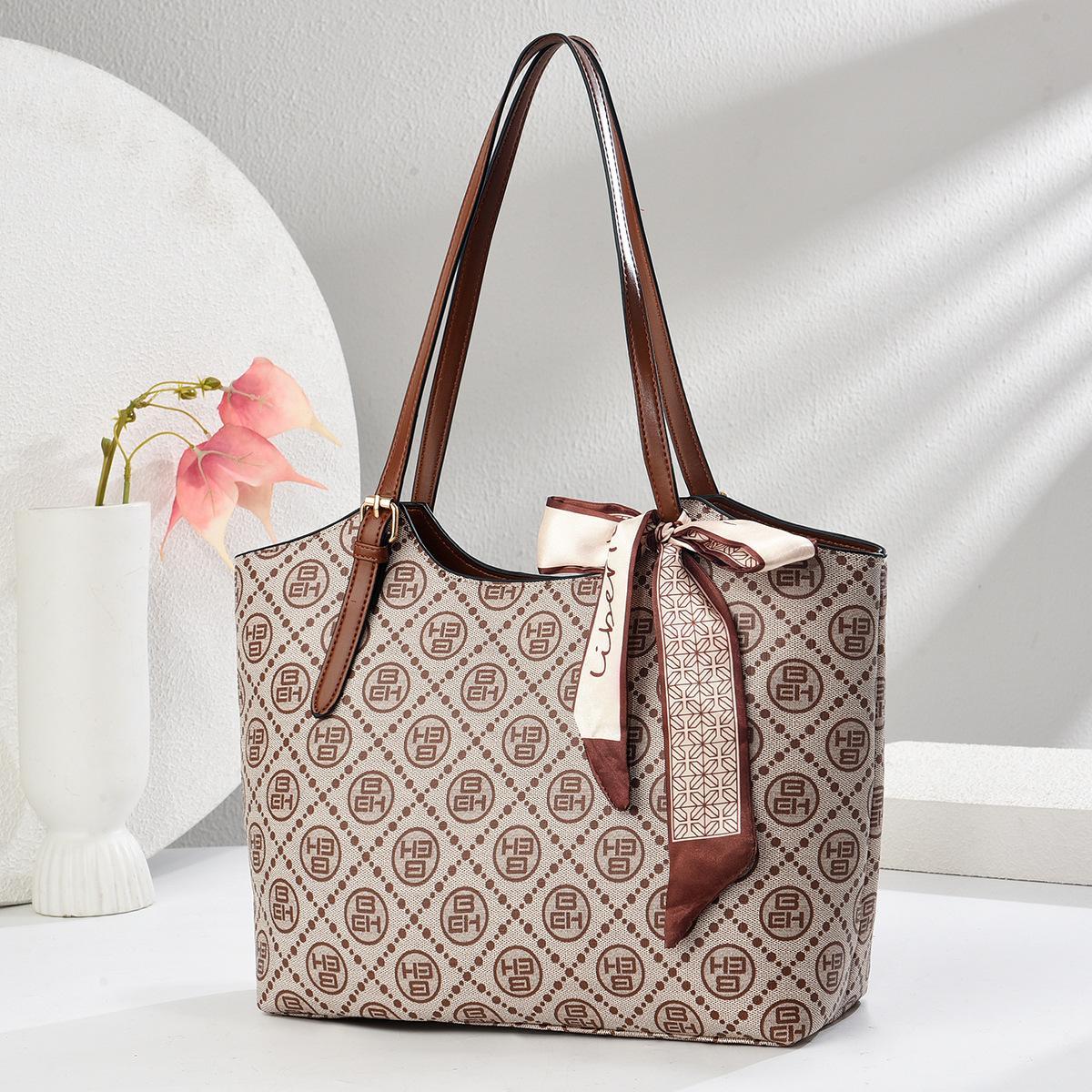 

Сумка-шоппер ретро клетчатая сумка большой емкости сумка через плечо шелковый шарф кулон женская сумка 32*12*29cm хаки