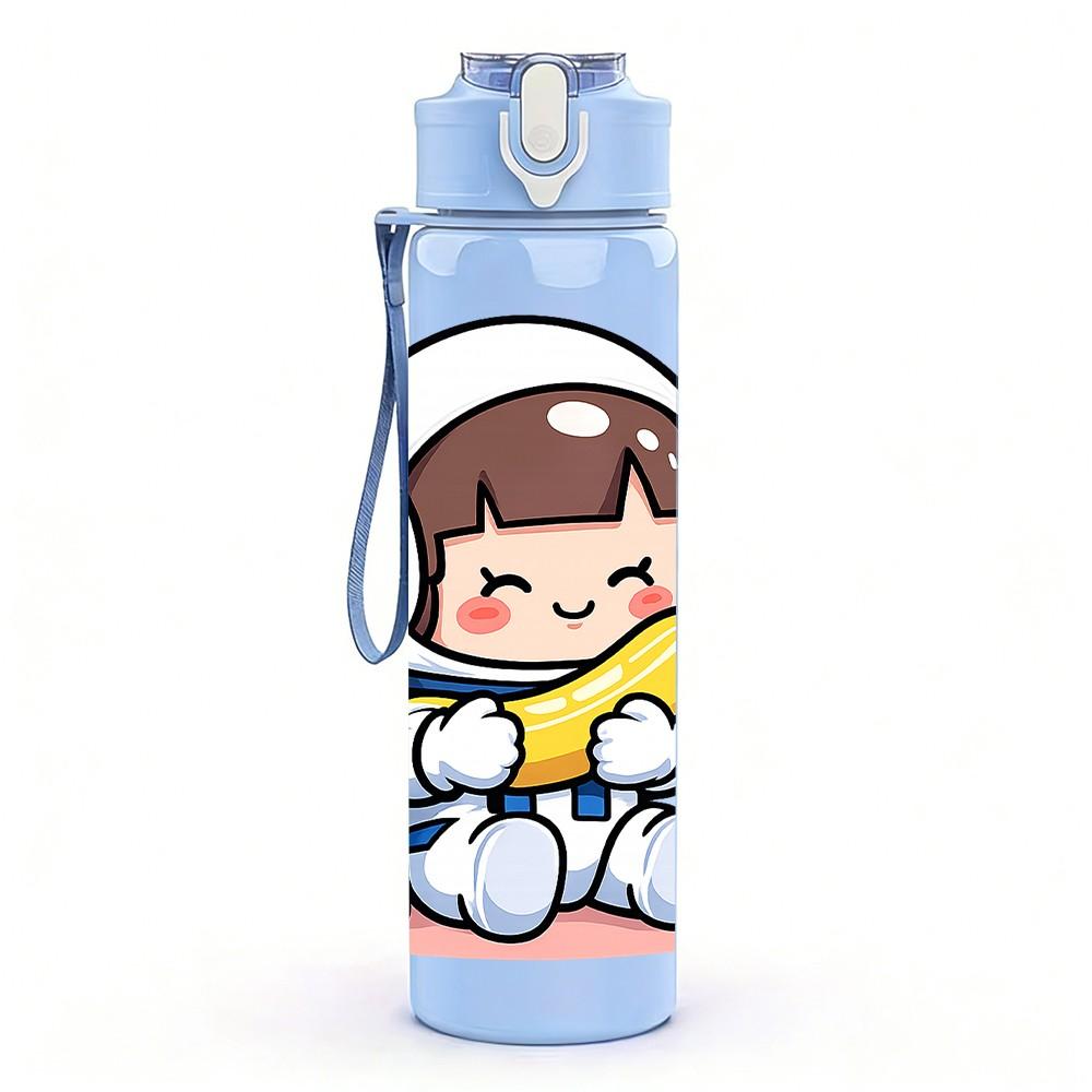 1PC Space Suit Little Astronaut 750ml Color Plastic Sports Water Bottle Leakproof Flip Straw Lid Suitable for Sports Office Home Use