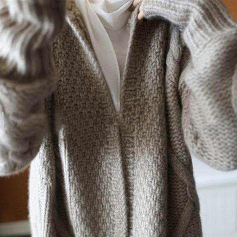 Autumn Winter Loose Knitted Women Hooded Long Sweater Coats Casual Korean Fashion Solid Color Elegant Jacket Twist Thick Cardigan Sweaters Clothing