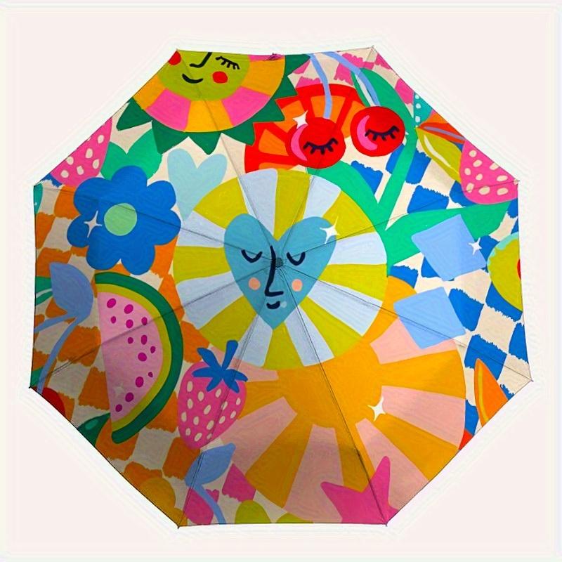 

1pc Abstract design Automatic Folding Umbrella, Portable & Foldable Design with 8 Ribs, Casual Outdoor Accessory Halloween and Christmas gif