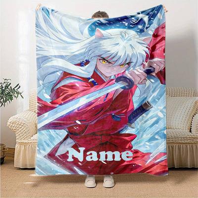 Custom Name Inuyasha Theme Printed Blanket - Perfect for Couch, Bed, Travel & Outdoor Use | Machine Washable, Cozy & Durable.