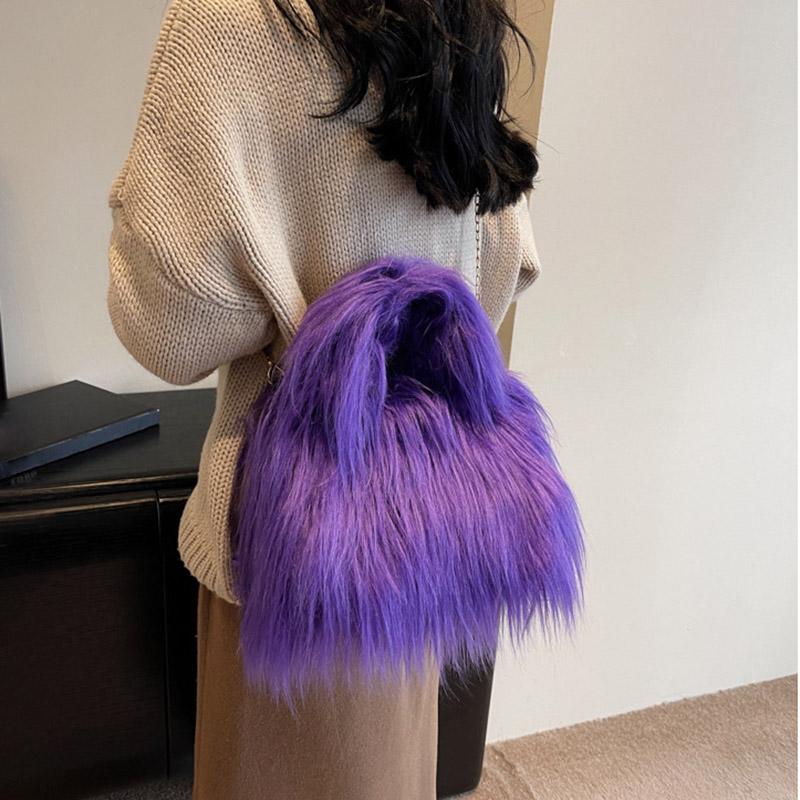 Yogodlns Měkký plyš Dámské Zimní Teplé Tašky přes rameno Móda Candy Barva Řetízková taška Crossbody Telefon Peněženka a kabelky