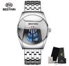2021 Bestwin Sport Chronograph Wristwatch for Men Casual Gold Quartz Watch with Leather Band Cartoon Style