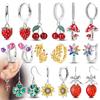 925 Silver Earrings Shining Zircon Cherry Rainbow Flower Mushroom Iris Flower Hoop Earring for Women Party Jewelry Gift