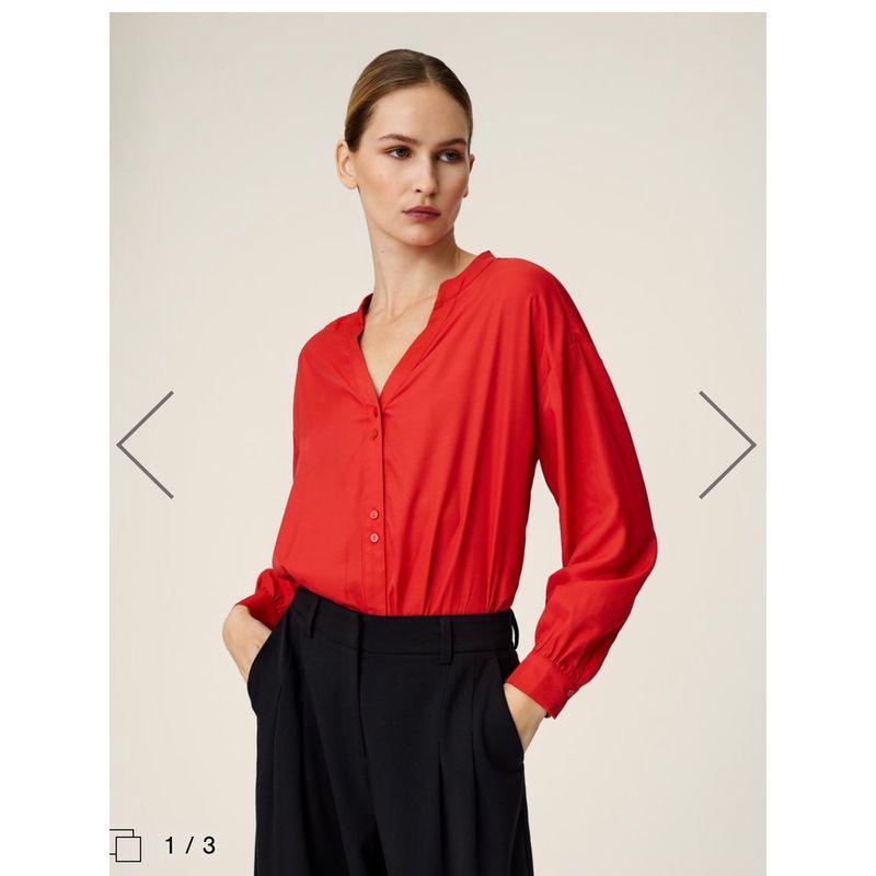 

Danish Noble Niche Style Thick Silky Pendant V-neck Shirt Minimalist Fashion Elegance Red Shirt for Women Spring Red M