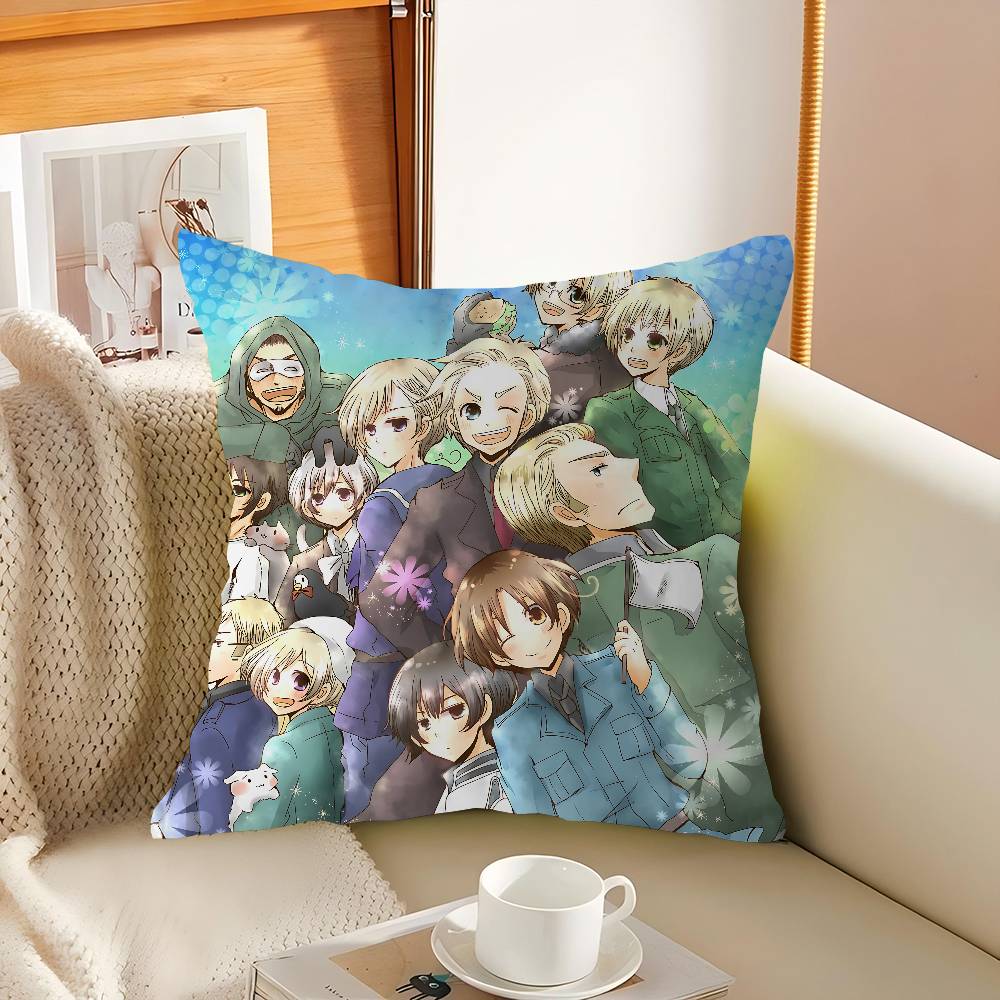 H-Hetalia Axis Powers Kuddfodral Fyrkantigt Kuddfodral 3D Mjuk Plysch Kuddfodral Vardagsrum Soffa Sovrum Hemrum