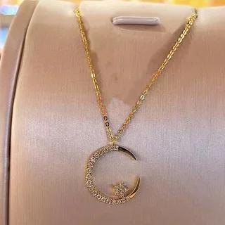 Shiny Star Moon Pendant Necklace, Women's Sparkling Exquisite Clavicle Chain, Unique Design Luxury Jewelry Gift for Girlfriend