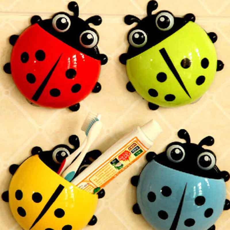 Lovely Cartoon Ladybug Toothbrush Holder  Bathroom Wall Ladybug Suction Sucker