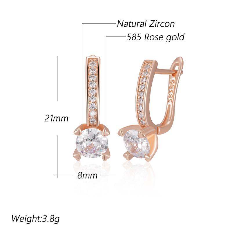 Luxury  Rose Gold Color Dangle Earrings For Women Shiny Big Natural Zircon Accessories Bridal Wedding Fine Jewelry