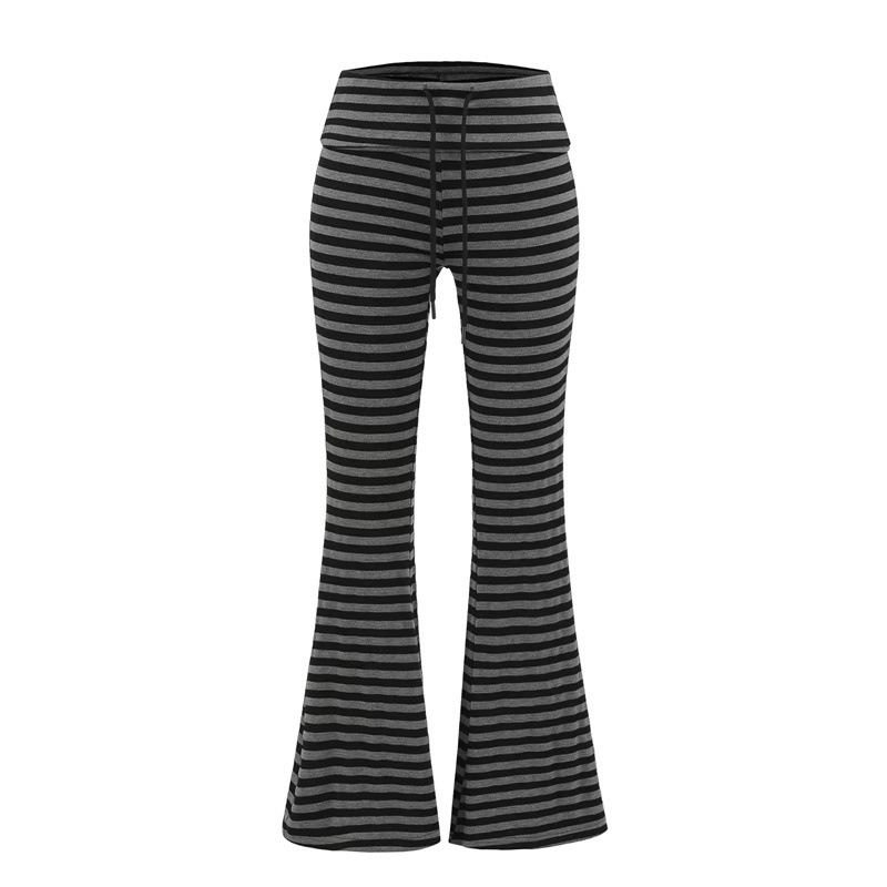 Women s Retro Striped Micro Flare Drawstring Pants: Comfortable, Casual, Floor-Length Medium
