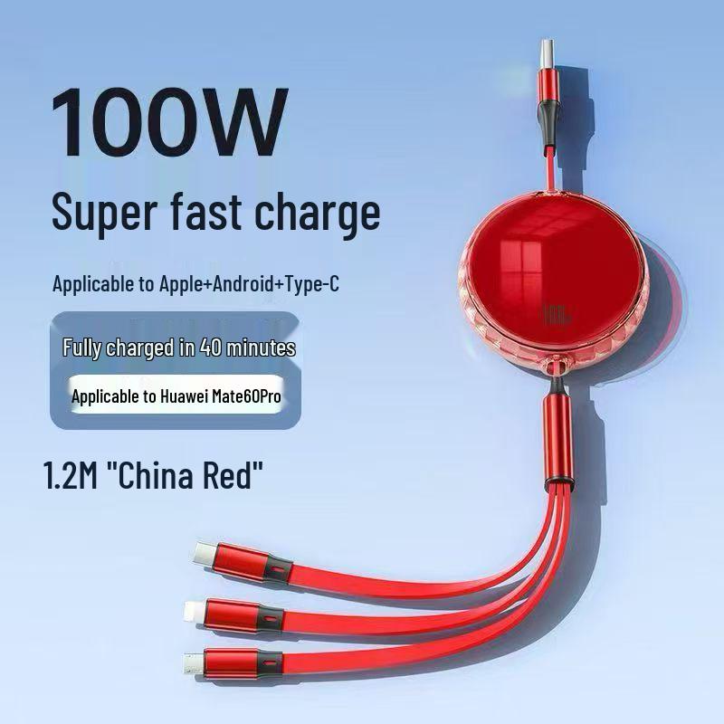100W Type-C 3-in-1 Fast Charging Cable for Huawei, Android, and Apple Devices