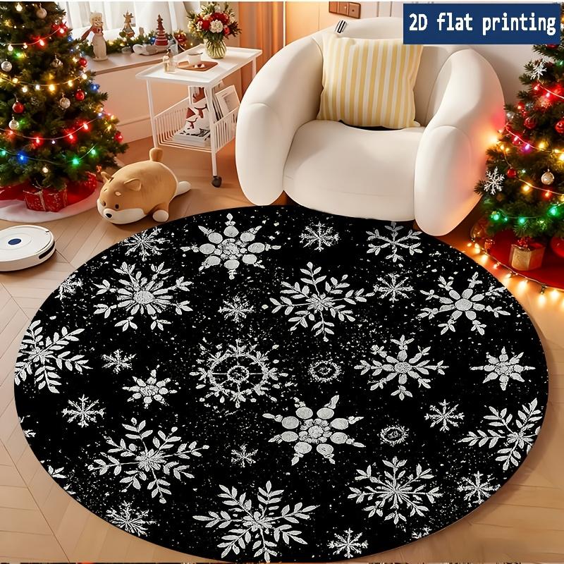 Vintage Top Hat Snowman Golden Floral Border Round Rug for Bedroom Bedside Living Room Sofa Chair Floor Mat Non Slip Floor Mat