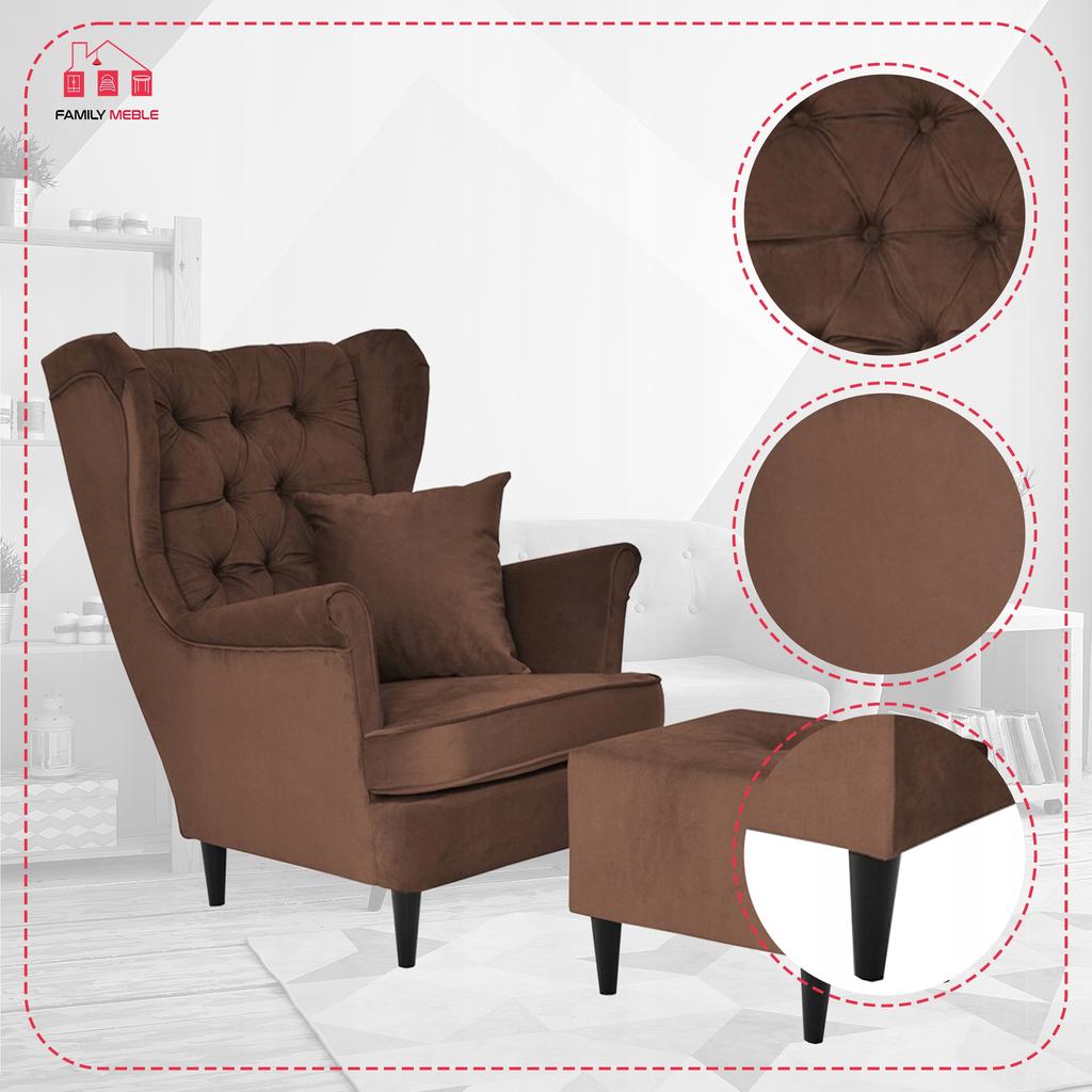 Gaja Wing Chair with Footrest Scandinavian Family Furniture Brown Walnut