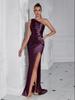 European & American Fashion Ruched One-Shoulder Bodycon Slit Evening Dress – Sexy Goddess Style