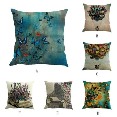 Butterfly Painting Linen Cushion Cover Throw Waist Pillow Case Sofa Home Decor