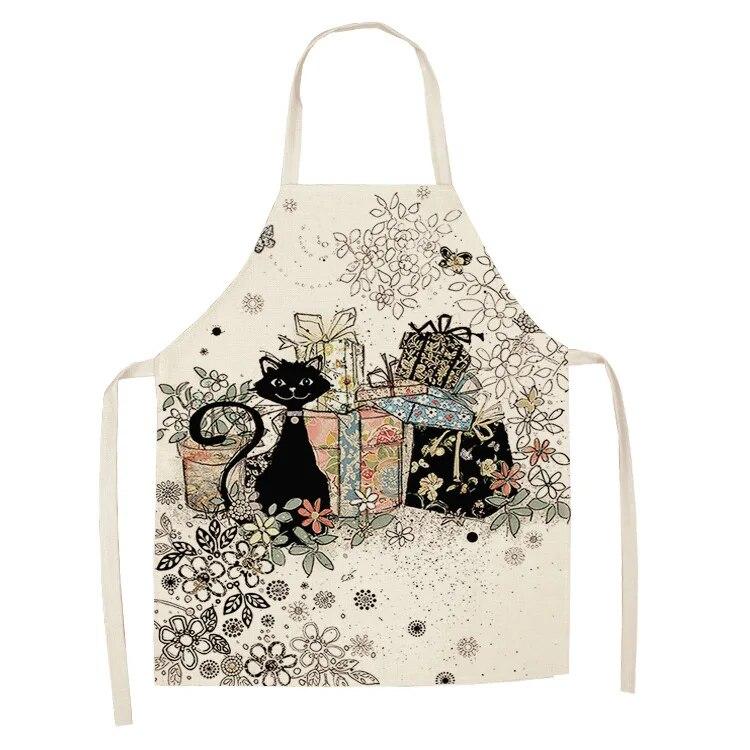 1 Pack Cute Cat Pattern Kitchen Cooking Baking BBQ Aprons for Men and Women Linen Bibs Home Cleaning Accessories