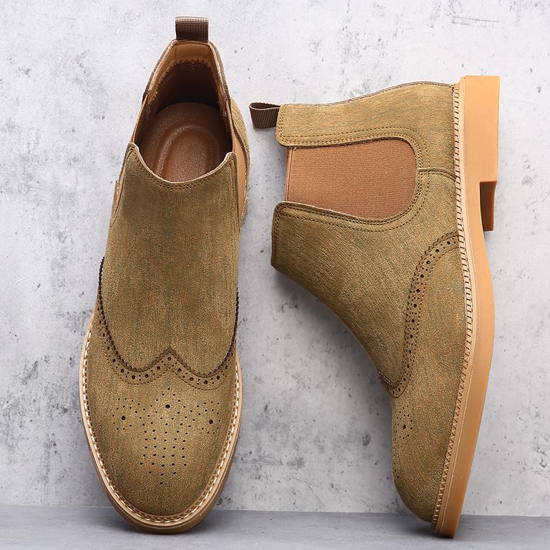 Suede Leather Men's Chelsea Boots Stylish Brand High Top Shoes Comfortable Male Ankle Boots Outdoor Business Shoes Casual Botas