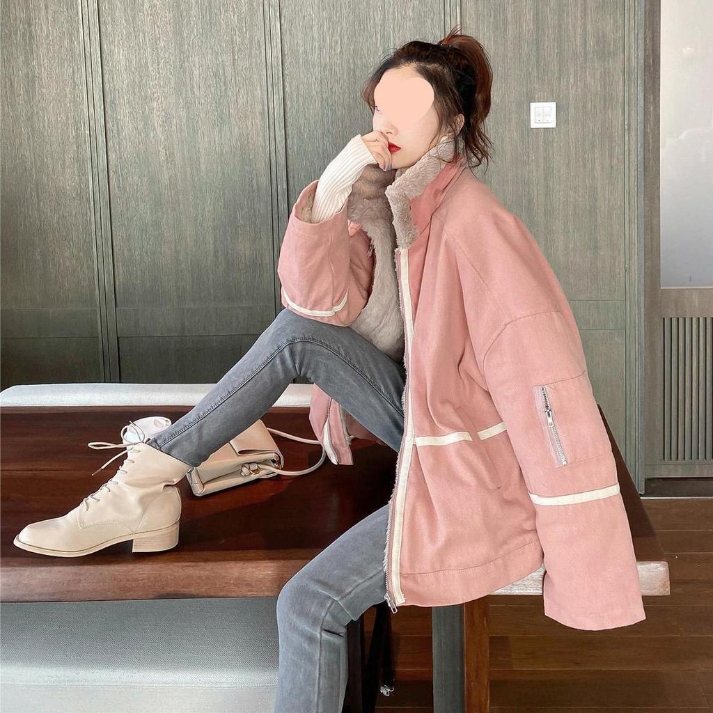 Women's 2025 Autumn/Winter Short Parka: Plus Velvet, Thick Cotton, Loose Fit, Fur Collar, Petite Korean Style
