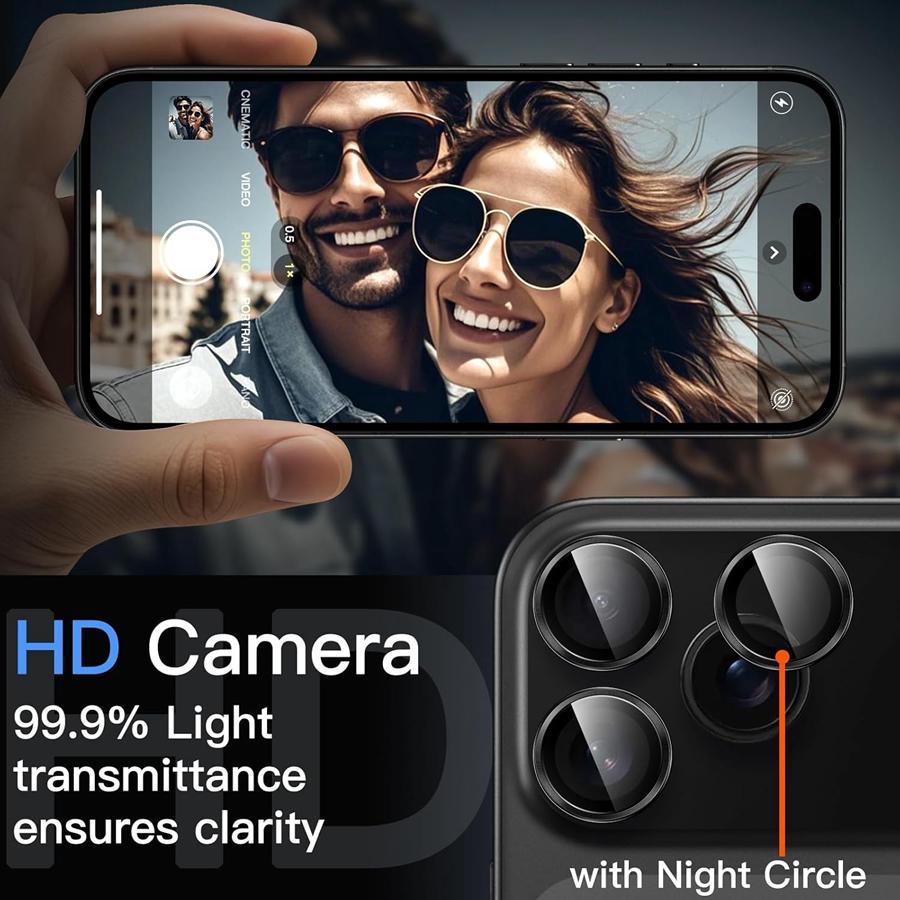 3pcs Black Camera Lens Protector for iPhone 17 Pro/ 17 Pro Max / 17/ 17 Air 9H Tempered Glass Metal Ring Cover