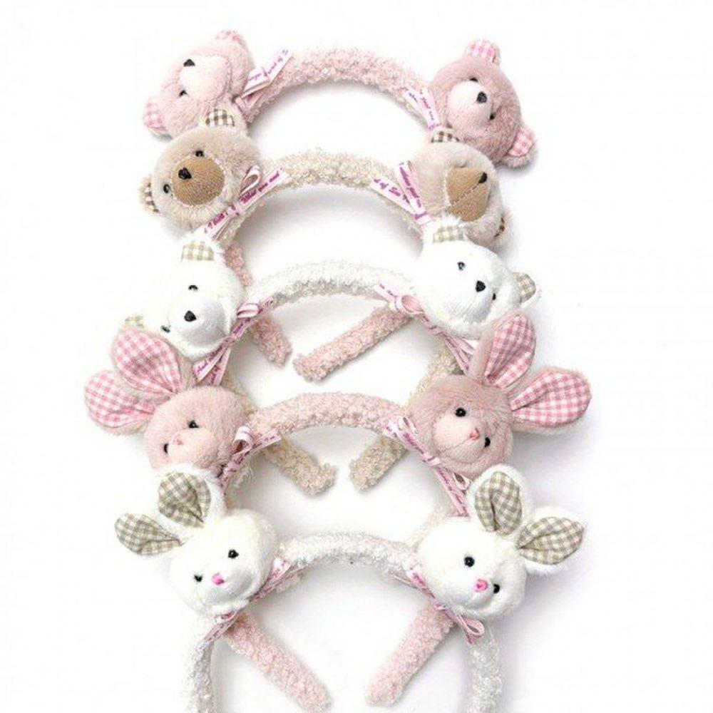 

Mno Soft Winter Checked Teddy Bear Rabbit Doll Girls Headbands 5 Types Rabbit Pink