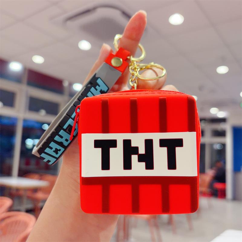 Square Minecraft Silicone Bag Keychain Children's Storage Bag Change Bag Children's Student Small Gifts