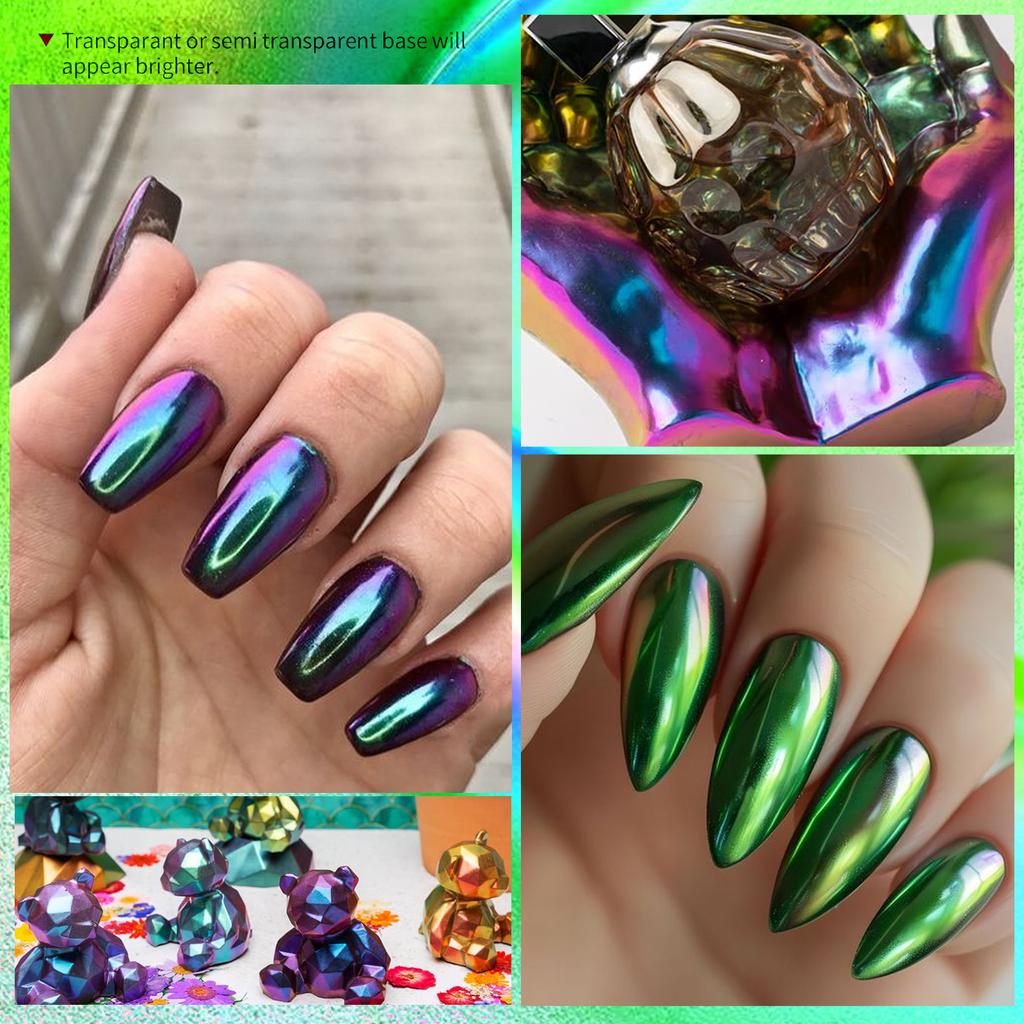 12 Colors Optical Chameleon Mirror Powder, Nail Glitter Laser Powder, DIY Nail Art Decoration Material, Shimmering Color-Shifting Effect