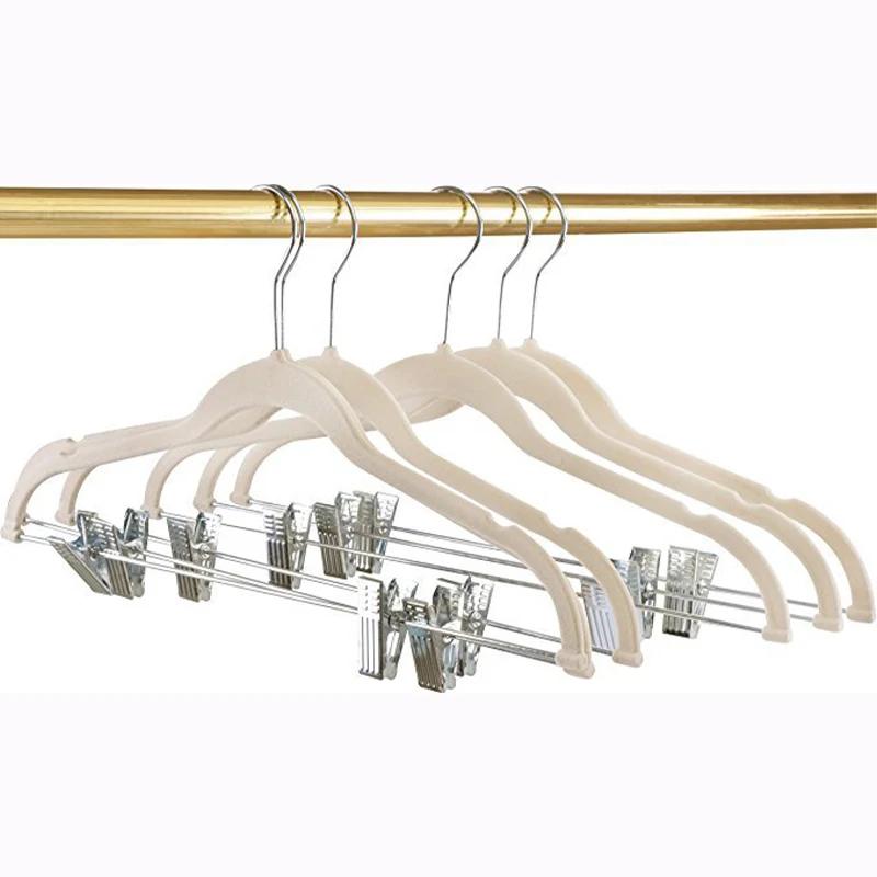 Sametová ramínka na kalhoty, Protiskluzové ramínko na oblečení s klipy pro obchod s oděvy, Růžové sušicí stojany na kabáty, 10/20/30 ks