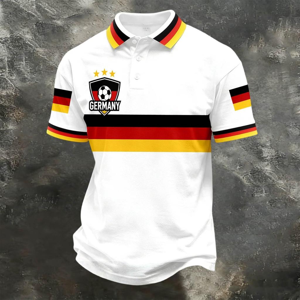 Unisex Loose Fit Polo Shirt with Germany Themed Print Casual Short Sleeve Design for Everyday Wear and Sports Activities