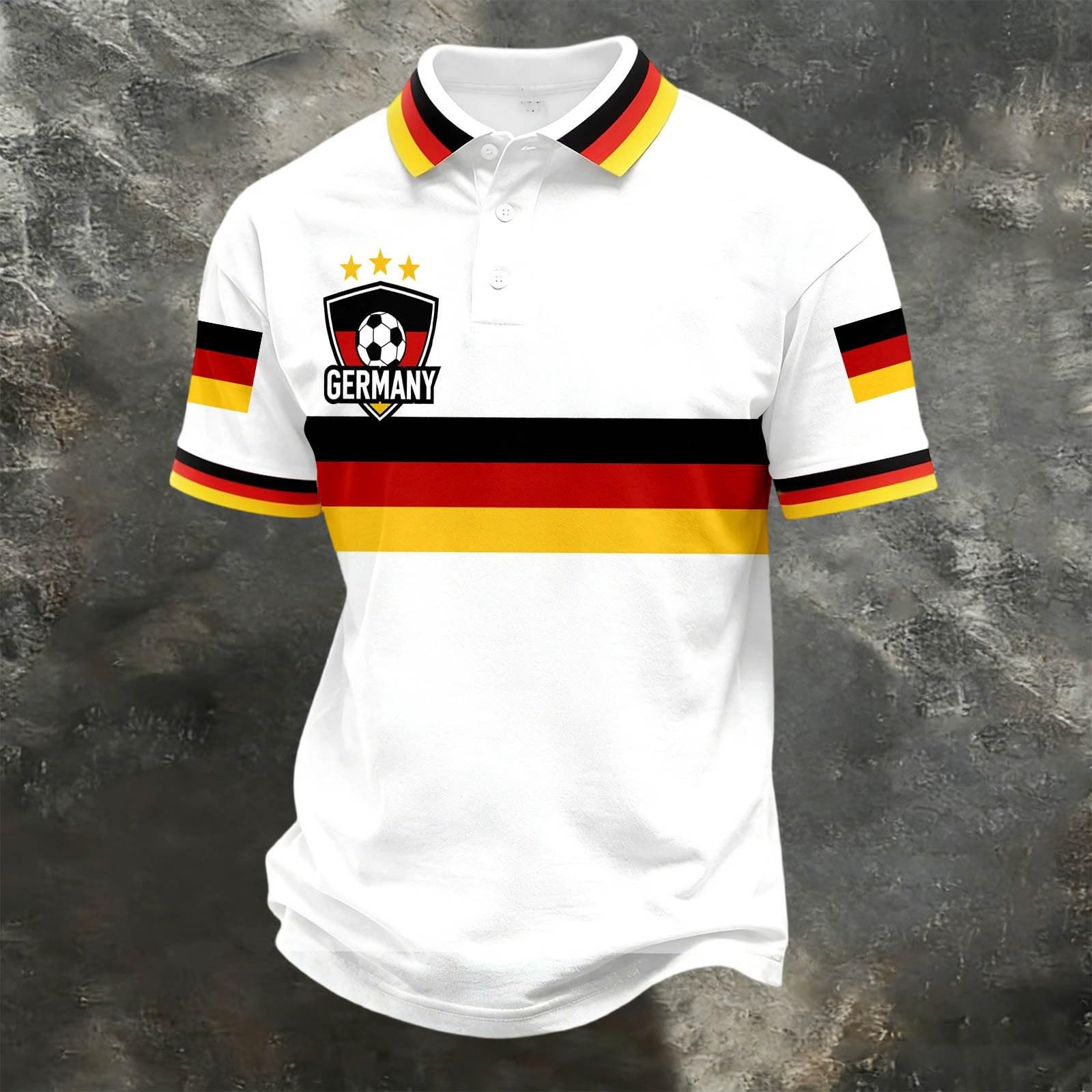 Unisex Loose Fit Casual Short Sleeve Polo Shirt Featuring Germany Flag Stripes and Football Emblem Design Suitable for Everyday Wear L бежевый